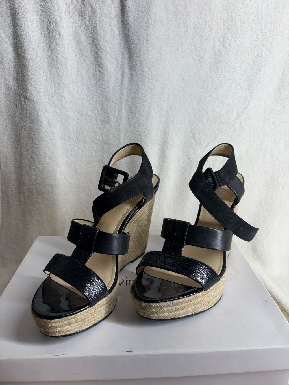 Calvin Klein Black Espadrille Platform Wedge Sandals